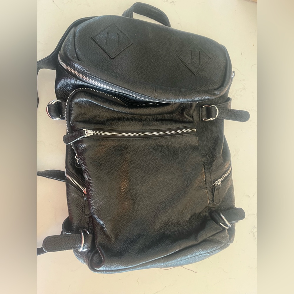 TIDING Womans Black Leather Large Backpack